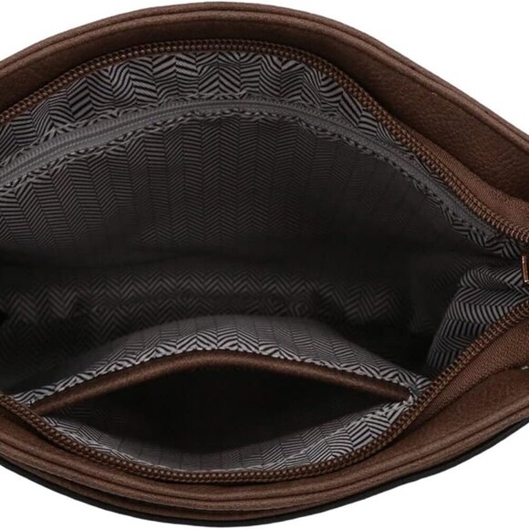 Solid Faux Leather Crossbody Bag Medium Classic Size Gold Hardware - Picture 6 of 7